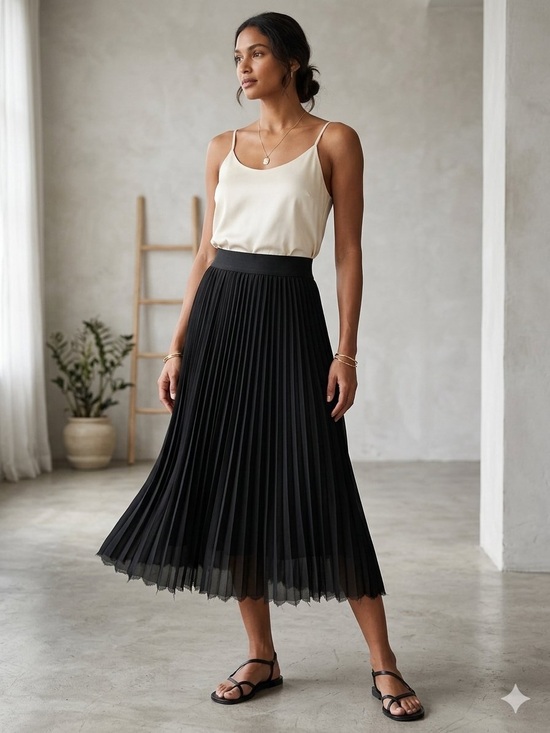 Quince Dresses & Skirts - Quince Chiffon Pleated Midi Skirt Black Medium